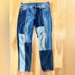 7 For All Mankind Patchwork Straight Leg Jeans in Multiple Blues